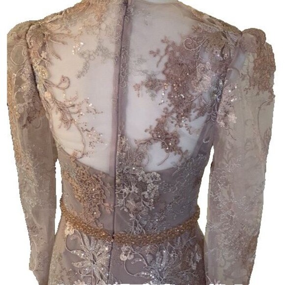 Mac Duggal 68020 Embellished Illusion Long Sleeve Midi Dress Size 24 NWOT PINK - Picture 7 of 8